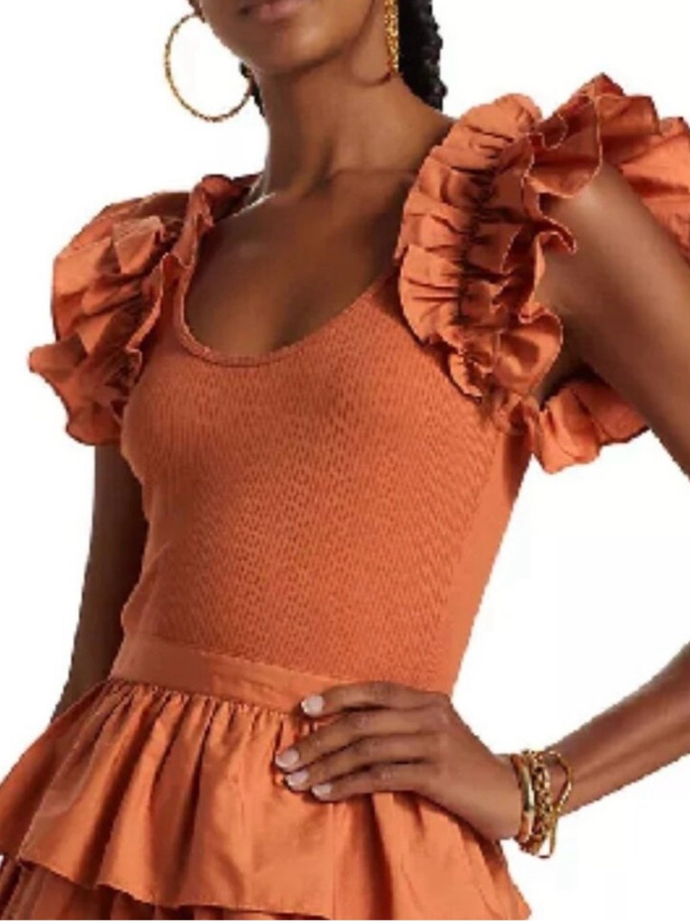 Ulla Johnson Orange Ruffled Tiered Dress for Kids - Picture 4 of 9